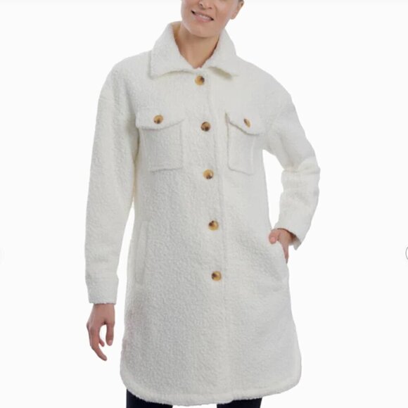 BCBGeneration Jackets & Blazers - NWT Size Large White Teddy Shacket